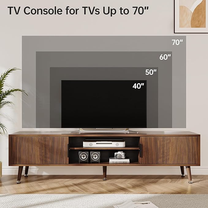 Mid Century TV Stand, Modern TV Console for TVs up to 70 Inches, Entertainment Center with Storage, TV and Media Consol for Living Room, 62 Inch (Walnut)