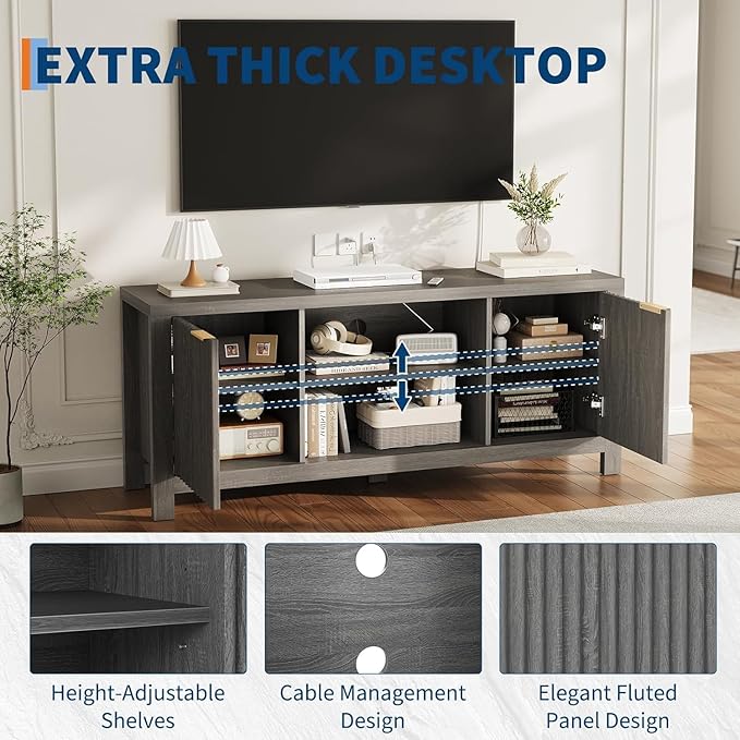 TV Stand for TVs up to 65 Inch – Television Stands 100lbs Capacity, Media Console Table, Entertainment Center with Open Storage Shelves – Fits 50/55/60/65 Inch TVs (Grain Oak)