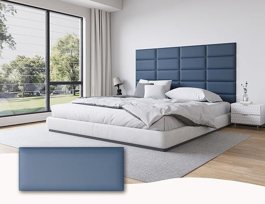 Wall Mounted Upholstered Headboard Queen Size, 9-Pack Peel and Stick Tufted Fabric Panels, Headboard for Adjustable Bed, Cabeceras de Cama Queen, 10"x24" Each, Blue
