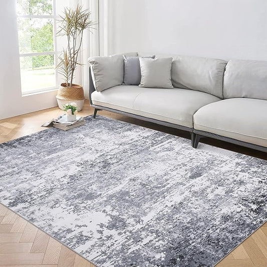 6x9 Modern Abstract Area Rug Non Slip Non Shedding Low Pile Stain Resistant Rug Soft Carpet for Bedroom Living Room, Light Grey