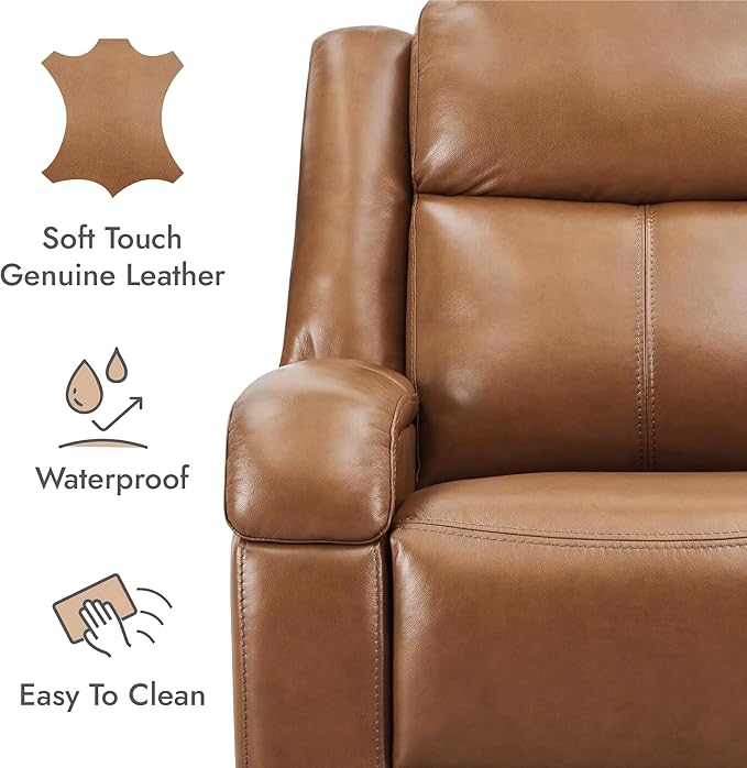 Watson & Whitely Genuine Leather Power Recliner Chairs for Adults, Wall Hugger RV Recliner with Power Headrest & Charging Ports, Electric Recliner Sofa Chair for Living Room, Saddle Brown