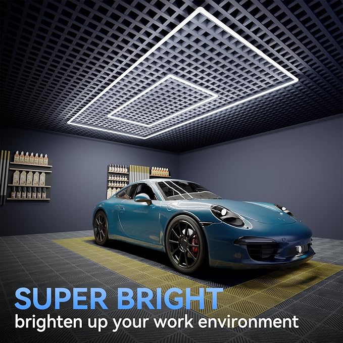 LED Garage Lights Fixture: High Brightness 39000LM LED Garage Lighting Ceiling LED Light, Updated 44.8 inch Large Size Rectangle Light for Garage Shop Workshop Gym Car Detailing