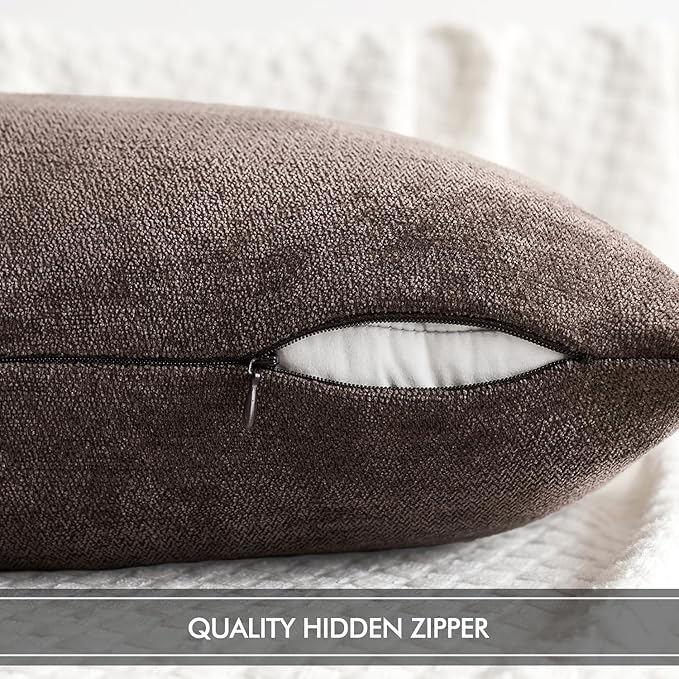 MIULEE Pack of 2 Dark Brown Decorative Pillow Covers 20x20 Inch Soft Chenille Couch Throw Pillows Farmhouse Cushion Covers for Home Decor Sofa Bedroom Living Room