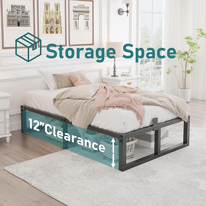 Twin XL Size Bed Frame, 14 Inch Heavy Duty Support 3500 lbs Metal Platform, No Box Spring Needed/Noise Free/Non-Slip/Steel Slat Support/Easy Assembly