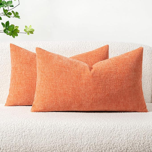 MIULEE Pack of 2 Couch Throw Pillow Covers 12x20 Inch Soft Coral Red Chenille Pillow Covers for Sofa Living Room Solid Dyed Pillow Cases