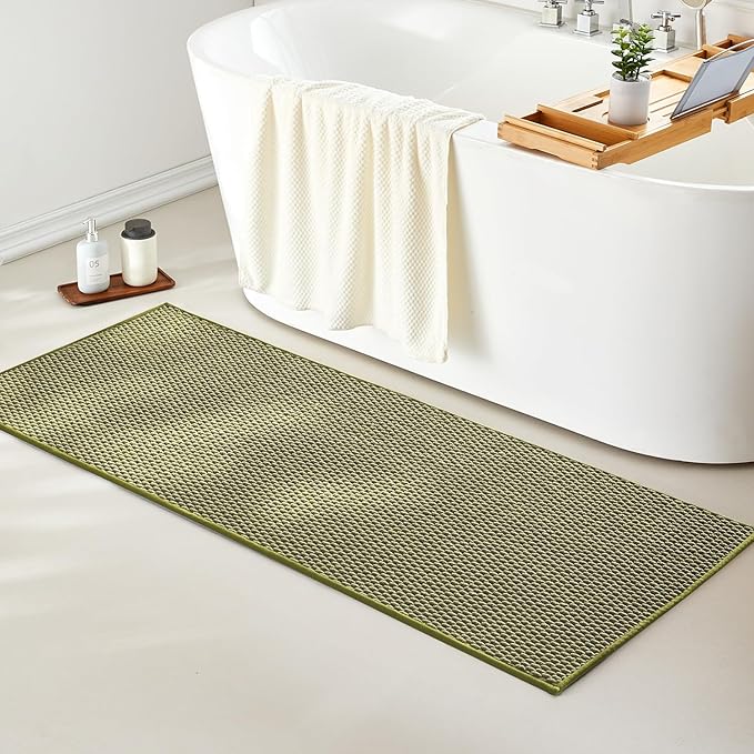 Bathroom Rugs Non Slip Washable, Super Absorbent Thin Bath Mat Quick Dry Low Pile Bathroom Rug, Sage 24"x60"