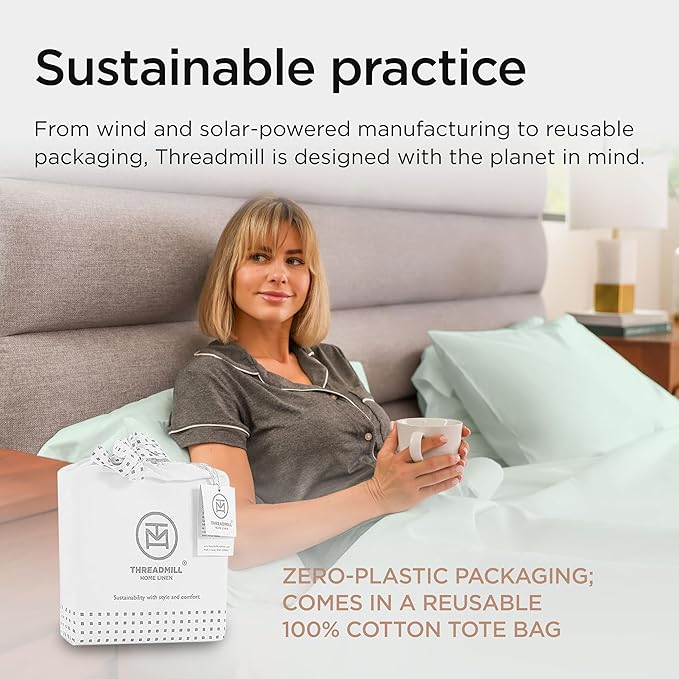 Threadmill California King Sheets, Certified American Supima Cotton Sheets, 1000 Thread Count Hotel Quality, 4 Piece Luxury Bed Sheets Set with Elasticized Extra Deep Pocket, Seaglass