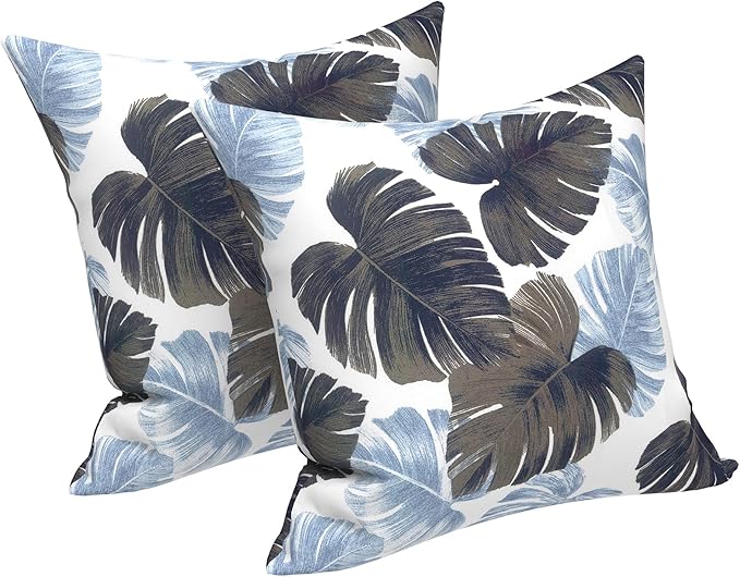 LVTXIII Outdoor/Indoor Throw Pillows, Decorative Throw Pillows with Inserts, 18"x18" Square Pillows for Bed, Couch, Sofa and Patio Furniture (Set of 2, Monstera Blue)