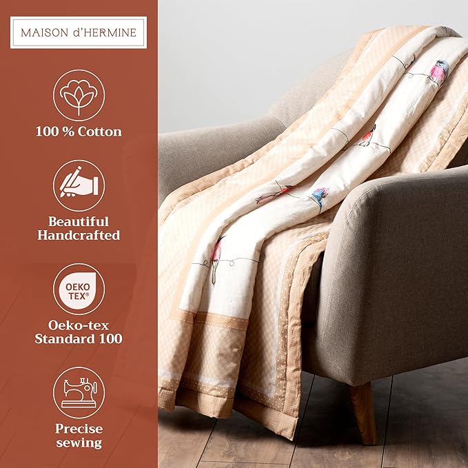 Maison d' Hermine Throw Blanket for Couch Lightweight Soft Warm Breathable Cotton Throw Blankets for Bed Girls Boys Women Men Gifts Sofa Travel Living Room Chair Bedding (50"x60", Birdies On Wire)