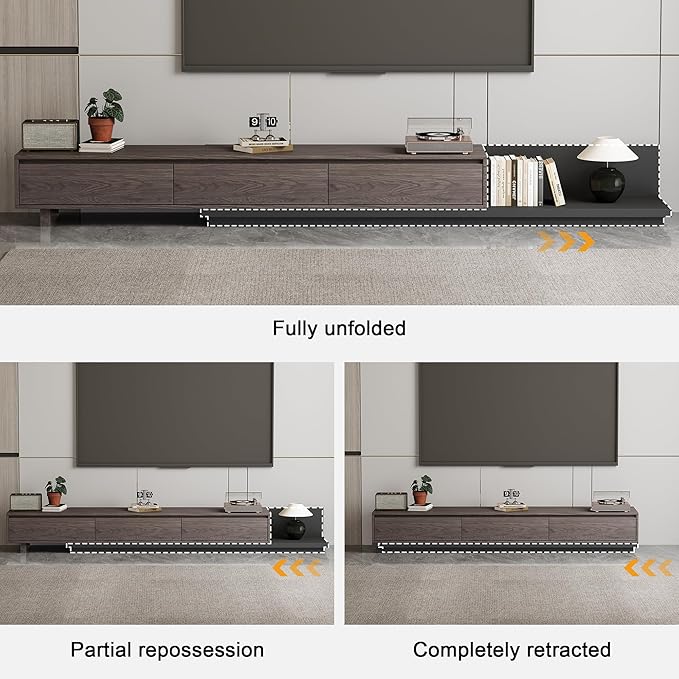 78.7–130" Extendable TV Stand with 3 Drawers - Mid-Century Modern Adjustable Entertainment Center, Perfect for Living Room, Black Walnut