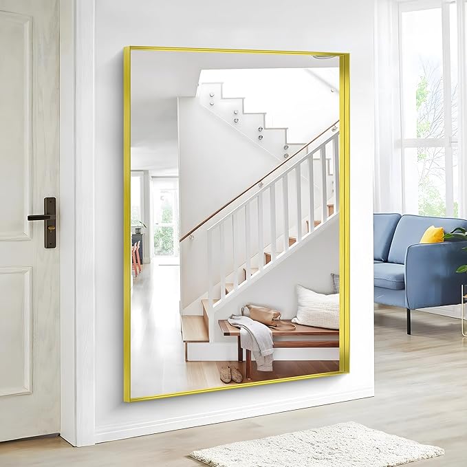 Gold Bathroom Mirror, 60x40 Inch Rectangular Framed Mirror, Large Wall Mounted Bathroom Vanity Mirror Over Sink for Bedroom,Restroom, Living Room, Hangs Vertically or Horizontally