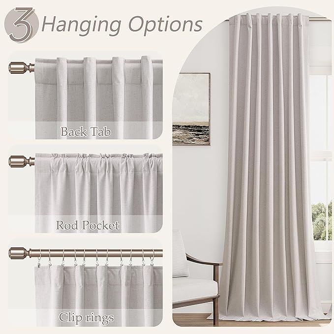 Guken Pastel Linen Blackout Curtains 108 Inch Length 2 Panels Set for Living Room Bedroom Back Tab Thermal Insulated 100% Black Out Drapes Room Darkening Window Curtains 108 Inches Long Pastel Linen