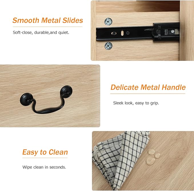 WAMPAT 6 Drawer Dresser for Bedroom, 47.2" W Farmhouse Dresser with Large Storage Drawers and Metal Handle, Modern Chest of Drawers with Solid Wood Legs, Wood Dressers for Bedroom,Closet,Hallway,Oak