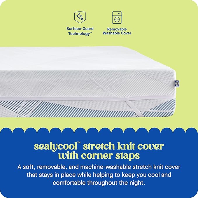 Sealy Dreamlife 2” Gel Memory Foam Twin Mattress Topper with Cooling Cover, SealyComfort Gel Foam, SealyCool Stretch Knit Cover with Corner Straps