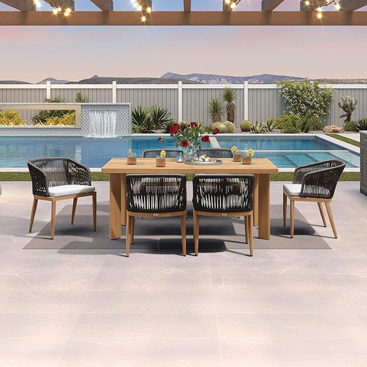 PURPLE LEAF 7 Pieces Outdoor Dining Set Patio Table and Chairs Set Aluminum Wicker Rattan Patio Furniture Set for Lawn Garden Porch Teak