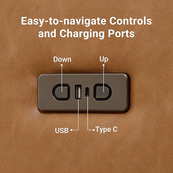 Claiks Zero Gravity Recliner Chair, Oversized Reclining Chair for Adults, Adjustable Electric Reclining Sofa Lounge with USB&Type-C Ports, Side Pocket, for Living Room, PU Leather, Brown