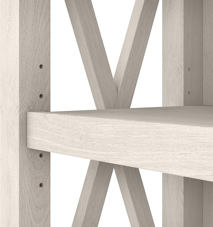 Bush Furniture Tall 5 Shelf Bookcase for Living Room or Home Office, Large Bookshelf, Modern Farmhouse Style, Key West Collection, Linen White Oak