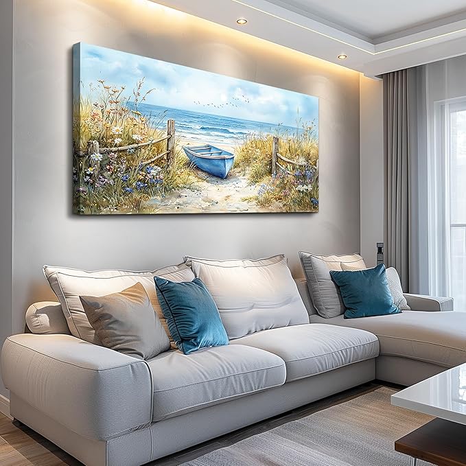 PHAOHUAXM Large Wall Decor Canvas Painting Wall Art For Living Room Decor Beach Wall Art And Ocean Landscape Painting Bedroom Print Artwork Picture For Dining Room Bathroom Home Decoration 24x48 In