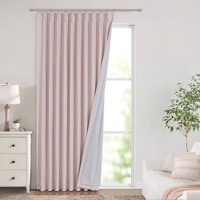 Vision Home Soft Pink Pinch Pleated Full Blackout Curtains Linen Blended Room Darkening Window Panels 90 inch for Living Room Bedroom Thermal Insulated Pinch Pleat Drapes with Hooks 60" Wx90 Lx1