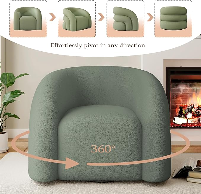Swivel Accent Chair Set of 2,Upholstered Sherp Barrel Armchair 362° Round Modern Boucle Chair No Assembly for Living Room,Comfy Single Sofa Chairs for Bedroom(Green)