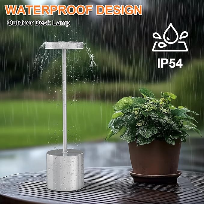 Rechargeable Table Lamp – 2 Pack Touch Lamps, Cordless Desk Lamp, 5000mAh Battery Operated Lamp with 3-Color Dimmable Light, Portable LED Lamp for Bedroom, Dining Room, Patio, Outdoor (Silver)