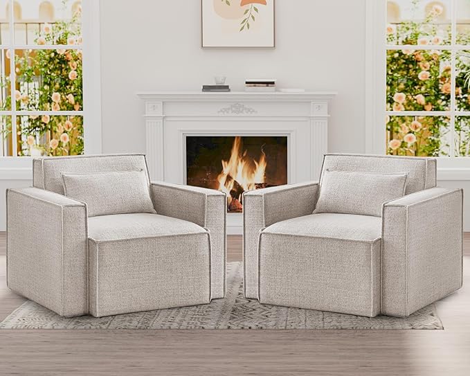 ELUCHANG Oversized Accent Chair Set of 2,Modern Boucle Sofa Chair with Strong Wood Frame,High Supportive & Soft Sponges,Comfy Upholstered Armchair Reading Chairs for Living Room Apartment,Oatmeal
