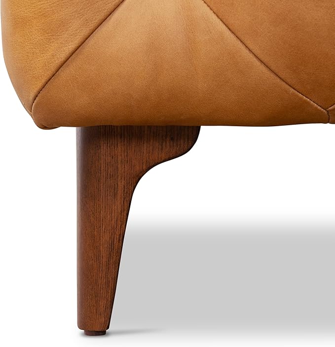 POLY & BARK Turin Ottoman with Wood Legs in Cognac Tan