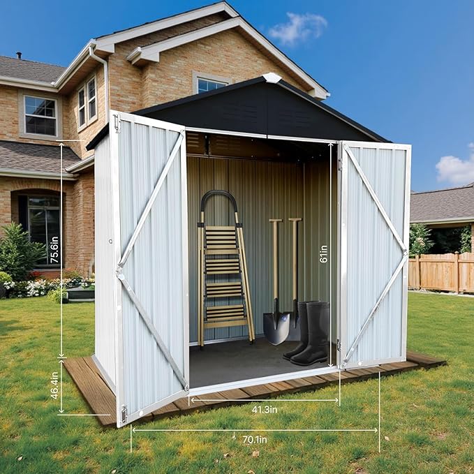 6 x 4 FT Outdoor Storage Metal Shed, Bike Garden Tool Shed with Slooping Roof, Lockable Doors and Aluminum Frames, Shed Easy to Assemble for Garden, Patio, Lawn, White+Black