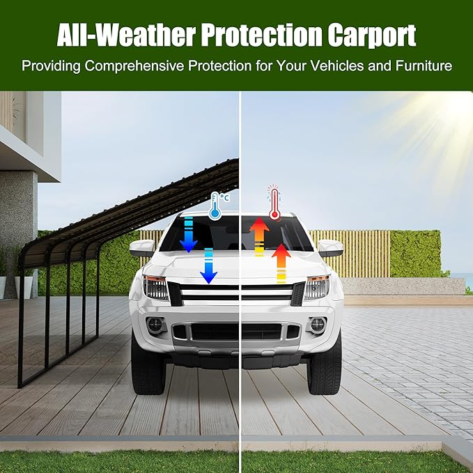 Durable 20x20 FT Metal Carport Heavy Duty for 2 Cars - Large Garage Shelter Solution, Safe Boat Cover Canopy for Outdoor, Galvanized Steel Roof & Frame Car Ports for Yard
