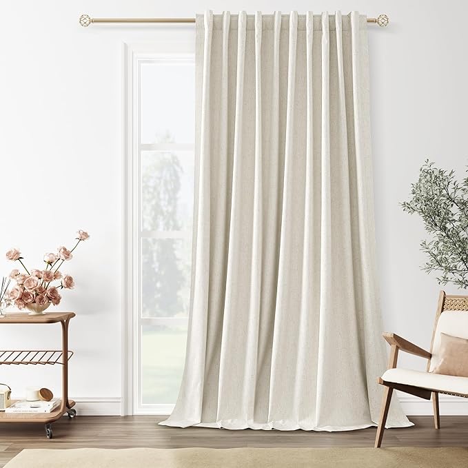 Guken Cream Linen Blackout Curtains 70 Inch Wide by 108 Inch for Living Room Bedroom Back Tab Thermal Insulated 100% Black Out Linen 1 Drapes Room Darkening Window Curtains Ivory Natural,1 Panel