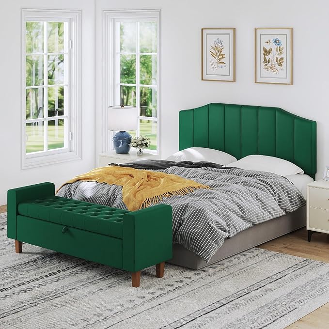 Velvet Queen Size Headboard, Upholstered Headboard Queen/Full Size Wall Mount and Bed Frame Mount, Featuring High-Density Sponge Padding Luxury Texture Easy Assembly Comfort Style-Jade