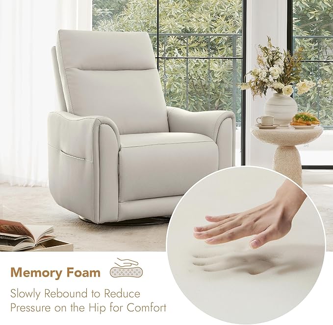 Watson & Whitely Power Recliner Chairs for Adults, Swivel Rocker Recliner Chair with Charging Ports for Living Room, Faux Leather RC011 (Cream)