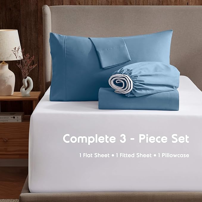 Nestl Twin Sheet Set - 1800 Ultra-Soft Microfiber Twin Bed Sheets - Double Brushed - Deep Pockets - Easy Fit - Extra Soft - 3 Piece Set - Bedding Sheets & Pillowcases (Twin, Blue Heaven)