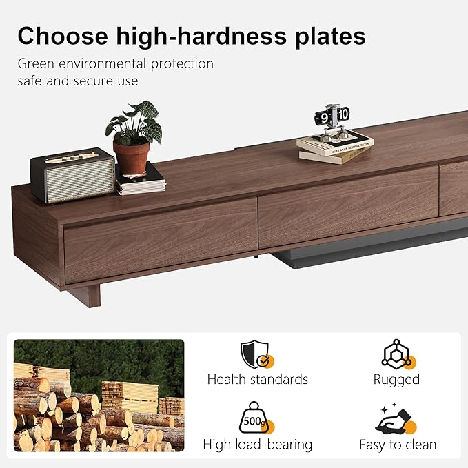 78.7–130" Extendable TV Stand with 3 Drawers - Mid-Century Modern Adjustable Entertainment Center, Perfect for Living Room, Walnut