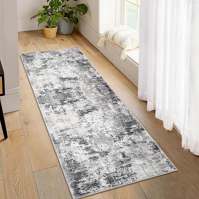 Runner Rug 2x6 Modern Abstract Hallway Machine Washable Non Slip Soft Stain Resistant Rugs Low Pile Non Shed Rug for Kitchen Bathroom, Green
