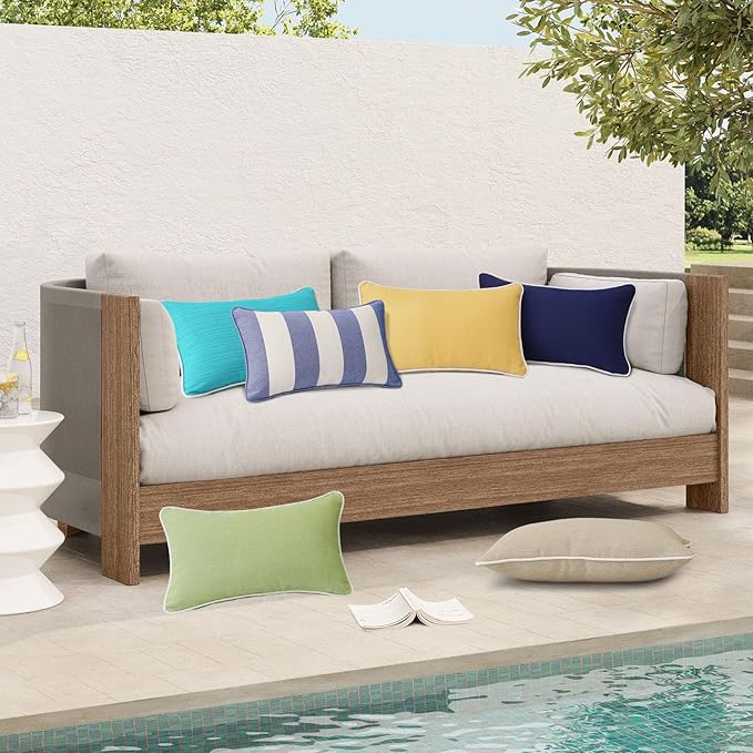 Decorative Outdoor Water Repellent Throw Pillows with Inserts, Set of 4, 20" x12" Pillows for Patio, Backyard, Bed, Couch, and Patio Furniture, Yellow