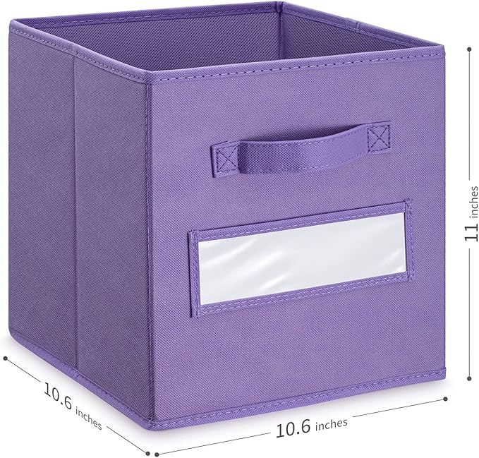 artsdi 11 Inch Storage Cube,Storage bin,cube storage (Set of 10) Foldable Fabric Cube Storage Bins with 10 Labels Window Cards & a Pen,Baskets Containers for Shelves,Closet Organizers Box,Purple