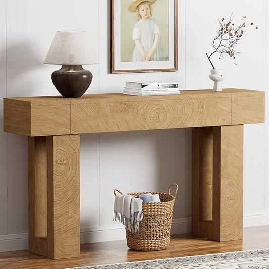 63 Inch Long Console Table, Narrow Rectangular Sofa Table Behind The Couch, Farmhouse Entryway Table for Entrance, Hallway, Living Room (Natural)