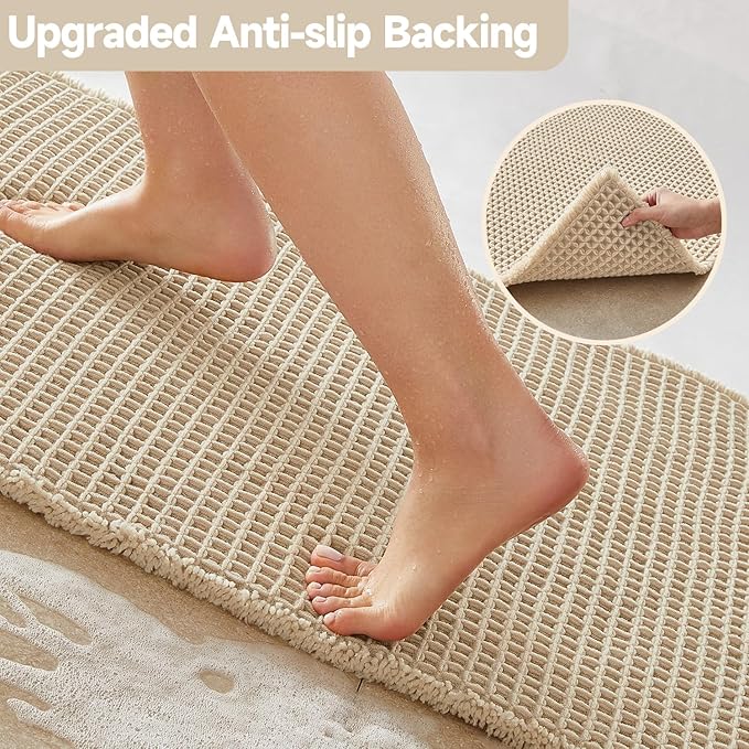 Pale Beige Bathroom Rug, Waffle Bath Mat Non Slip Washable Super Absorbent Quick Dry Boho Farmhouse Bathroom Decor, 30''x20'' Pale Beige