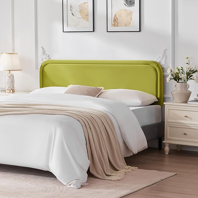 Velvet Fabric Headboard for King Size Bed, Upholstered King Headboard Only, Dorm Headboards from 41” to 49” Height, Sturdy and Durable Solid Wood Bed Head Board, Green