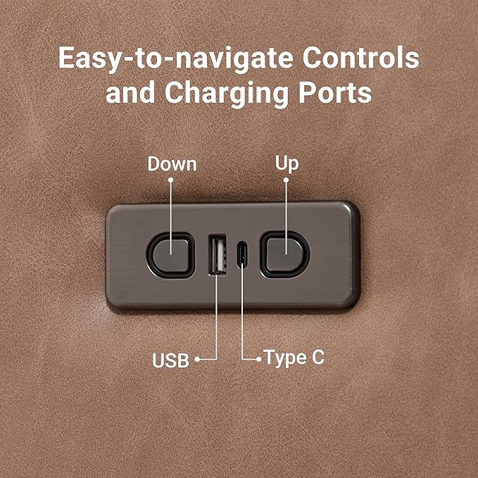 Claiks Zero Gravity Recliner Chair, Oversized Reclining Chair for Adults, Adjustable Electric Reclining Sofa Lounge with USB&Type-C Ports, Side Pocket, for Living Room, Tech Cloth Fabric, Brown