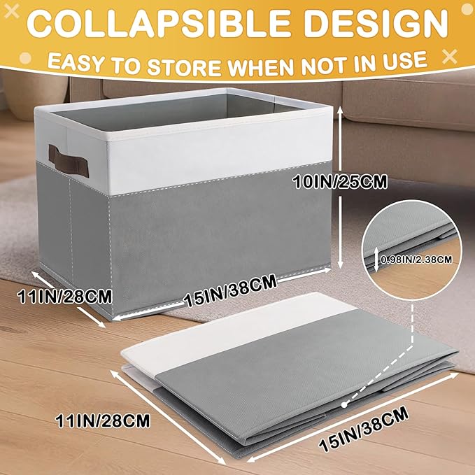 JTIEO 8 Pack Collapsible Storage Baskets 15"x11" for Shelves, Fabric Bins with Sturdy Handles, Decorative Closet Storage Baskets for Organizing Clothes, Toys, Nursery, Living Room