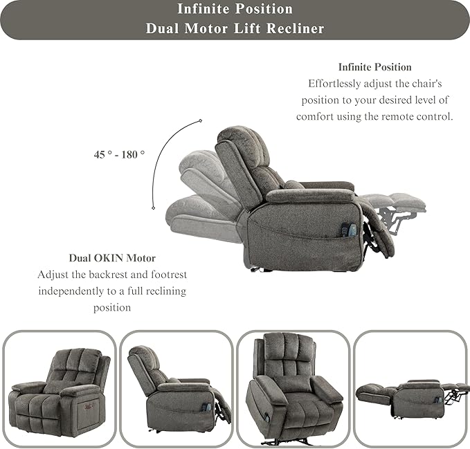 Power Lift Recliner Chairs for Elderly - Infinite Position Lay Flat Recliner with Heat & Massage Side Storage Cup Holder - USB Type C Charging - Dual Motor Lift Chair 400 lbs