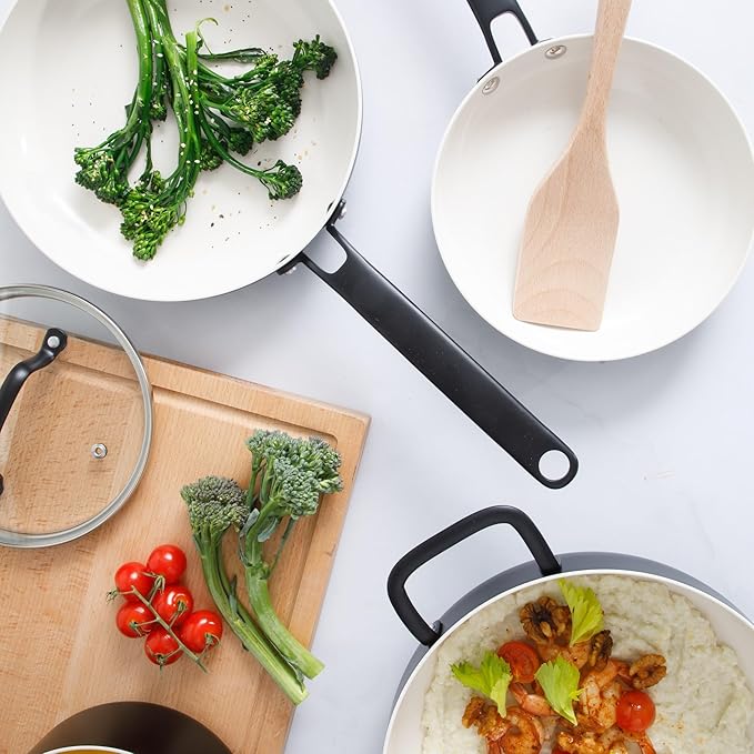 Martha Stewart Emmeline Premium Nonstick PFA Free Ceramic Interior 12 Piece Heavy Gauge Enamel Aluminum Pots and Pans Cookware Set -Black