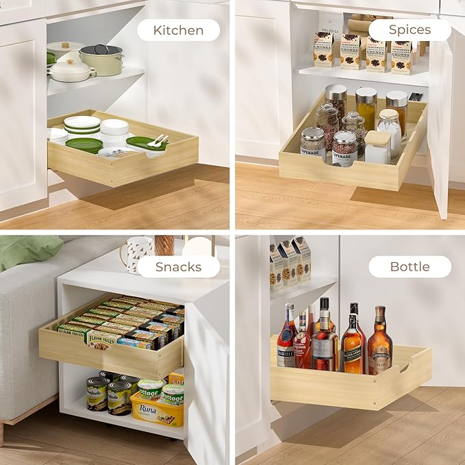 COOLBEBE Pull Out Cabinet Drawer, Soft Close Solid Wood Pull Out Organizer for Cabinet,17" W x 21" D Pull Out Shelves in Kitchen, Pantry, Bathroom