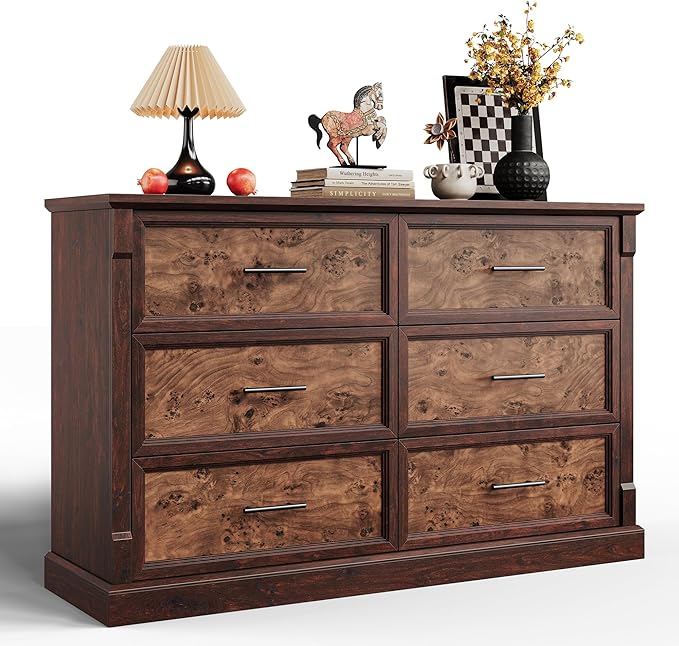 GAOMON Brown 6 Drawer Dresser for Bedroom, Farmhouse 47.2" Wide Chest of Drawers with Metal Handles, Rustic Double Wood Dresser, Storage Dressers Organizer for Living Room, Nursery