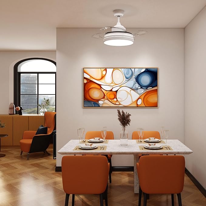 KLAKLA Orange and Blue Abstract Wall Art - Modern Picture Artwork for Wall Decor - Frame Wall Art for Living Room Office Bedroom