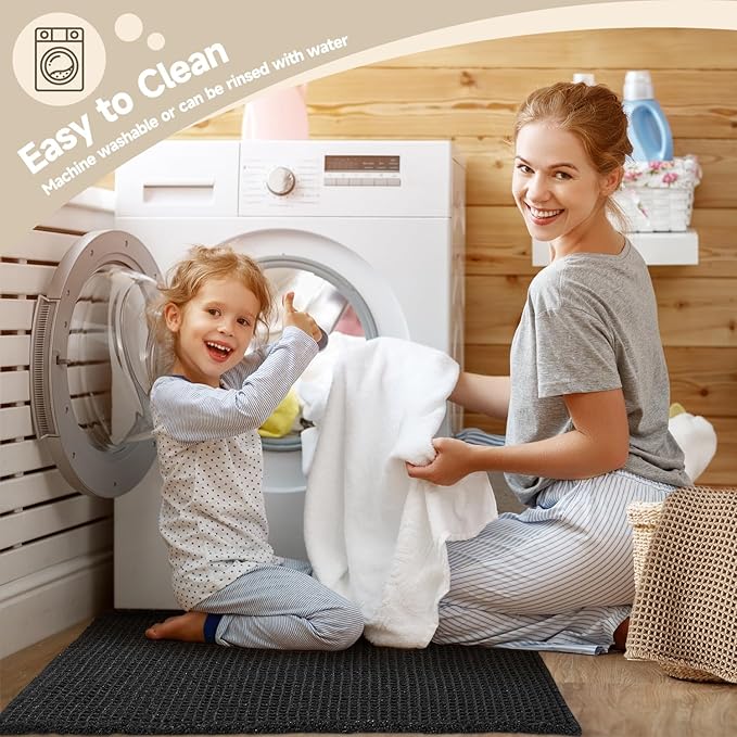 Black Bathroom Rug, Waffle Bath Mat Non Slip Washable Super Absorbent Quick Dry Boho Farmhouse Bathroom Decor, 36"x24"/ 3'x2' Black