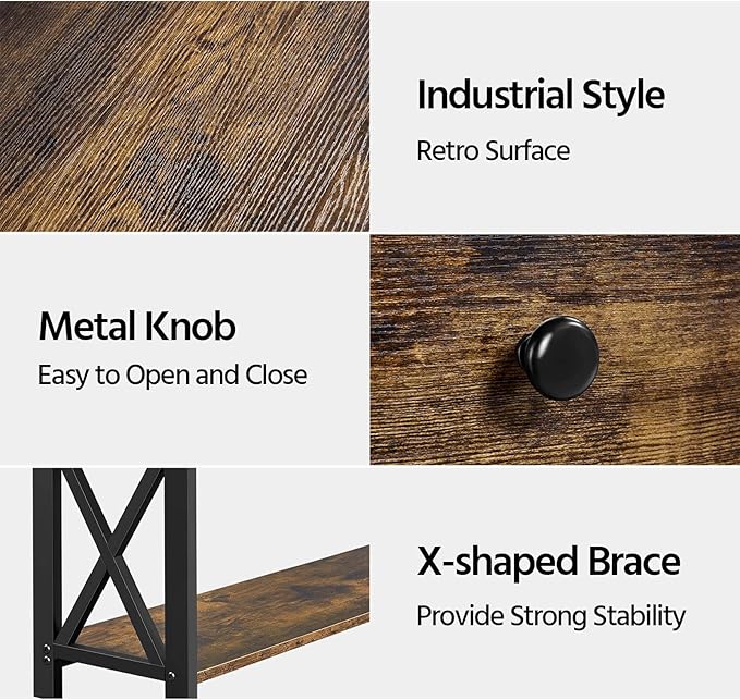 Yaheetech Console Table with Drawer, Entryway Table with 3 Tier Storage Shelves, Narrow Long Sofa Tables for Entryway, Living Room, Hallway, Couch, Kitchen, Metal Frame, Rustic Brown