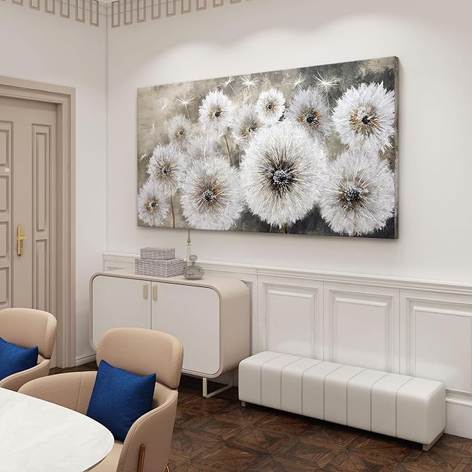 Pogusmavi Dandelion Farmhouse Wall Art for Living Room Pictures for Bedroom Wall Decor Canvas Paintings Framed Wall Picture for Bedroom Office Artwork Wall Decor Textured Art 30×60IN